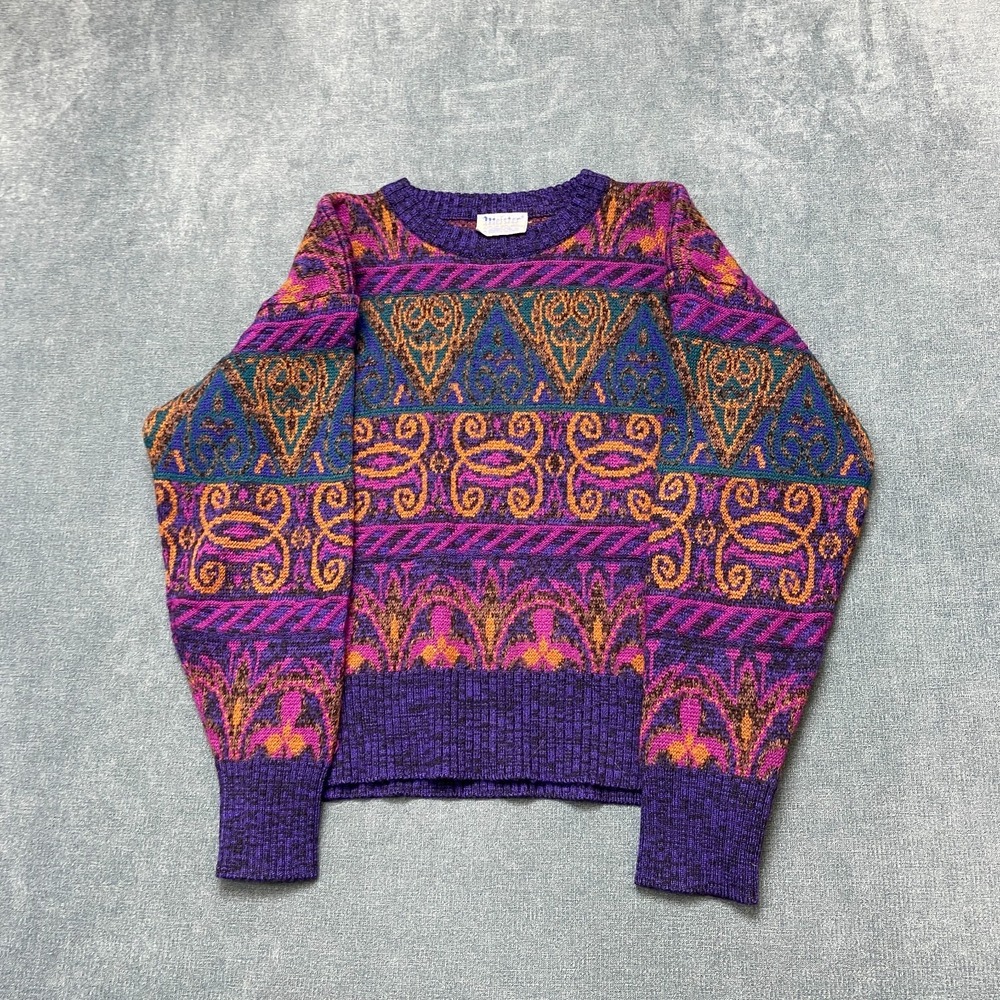 Vintage Meister Sweater Women Multicolor Geometric Wool Retro Heritage Crew Neck